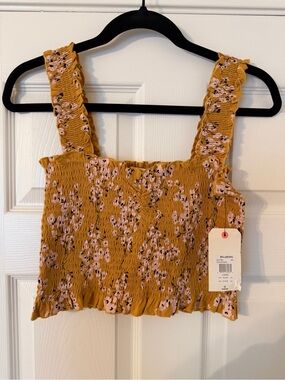 Billabong Mustard Floral Smocked Crop Top